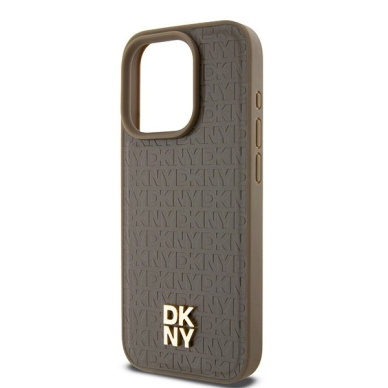 Dėklas DKNY Leather Monogram Pattern Metal Logo MagSafeiPhone 15 Pro - Rudas 5