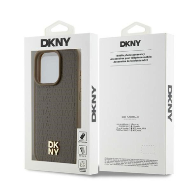 Dėklas DKNY Leather Monogram Pattern Metal Logo MagSafeiPhone 15 Pro - Rudas 7