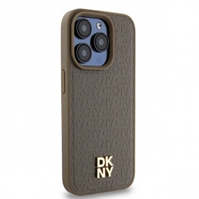 Dėklas DKNY Leather Pattern Metal Logo MagSafeiPhone 14 Pro Max - Rudas 3