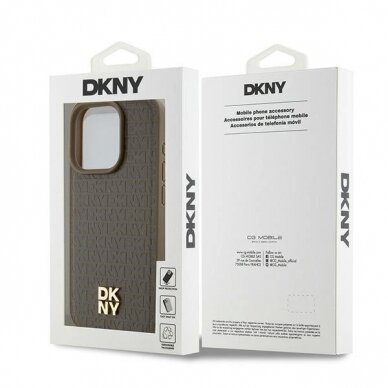 Dėklas DKNY Leather Pattern Metal Logo MagSafeiPhone 14 Pro Max - Rudas 7