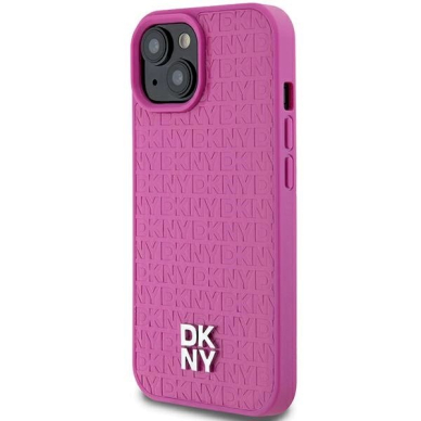 Dėklas DKNY Leather Pattern Metal Logo MagSafeiPhone 15 / 14 / 13 - Rožinis 1