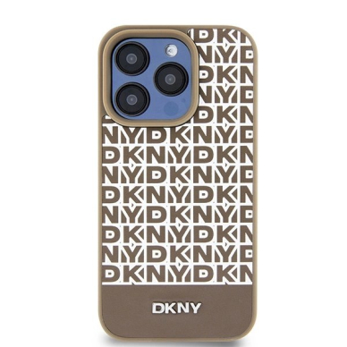 Dėklas DKNY Leather Printed Pattern Metal Logo MagSafeiPhone 15 Pro Max - Rudas 2