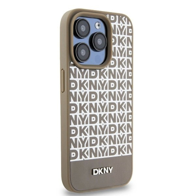 Dėklas DKNY Leather Printed Pattern Metal Logo MagSafeiPhone 15 Pro Max - Rudas 3