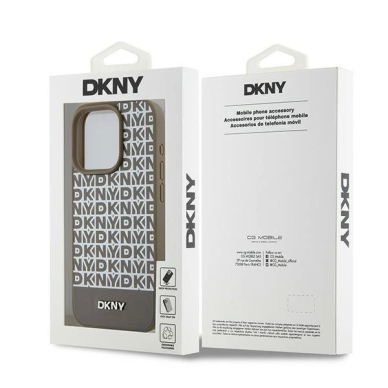 Dėklas DKNY Leather Printed Pattern Metal Logo MagSafeiPhone 15 Pro Max - Rudas 7