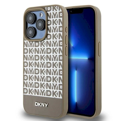 Dėklas DKNY Leather Printed Pattern Metal Logo MagSafeiPhone 15 Pro Max - Rudas