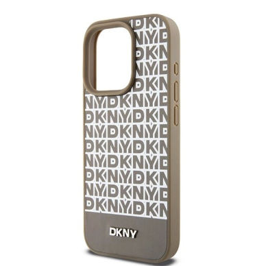 Dėklas DKNY Leather Printed Pattern Metal Logo MagSafeiPhone 15 Pro - Rudas 5