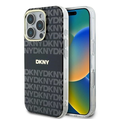 Dėklas DKNY Repeat Texture Pattern With Stripe  iPhone 16 Pro - Juodas