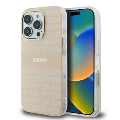 Dėklas DKNY Repeat Texture Pattern With Stripe iPhone 16 Pro Max  - Rožinis