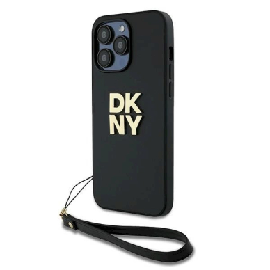 Dėklas DKNY Wrist Strap Stock Logo  iPhone 14 Pro - Juodas