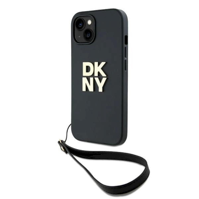 Dėklas DKNY Wrist Strap Stock Logo iPhone 15 Plus  - Juodas