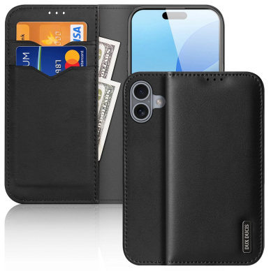 Dėklas Dux Ducis Hivo iPhone 16 Case with Flip and RFID Protection - juodas