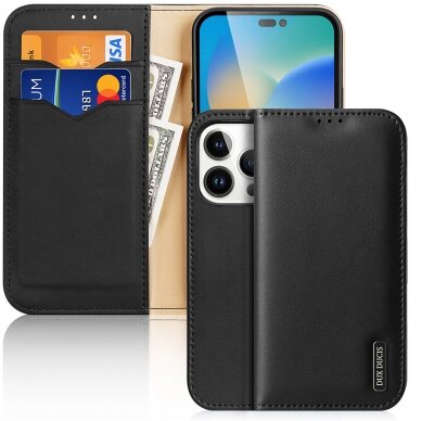 Dėklas Dux Ducis Hivo Leather iPhone 14 Pro Juodas