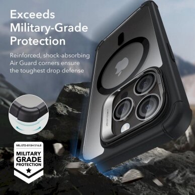 Dėklas ESR Armor Tough Kickstand Halolock Case su MagSafe skirta iPhone 15 Pro - Permatomas &amp  Juodas 8