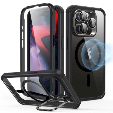 Dėklas ESR Armor Tough Kickstand Halolock Case su MagSafe skirta iPhone 15 Pro - Permatomas &amp  Juodas