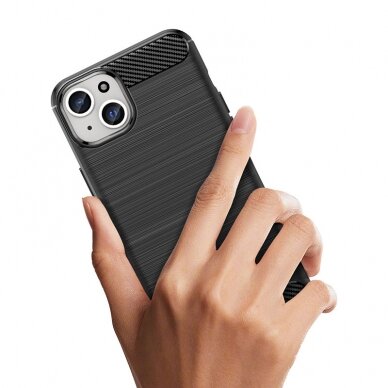 Dėklas Flexible carbon pattern iPhone 15 Plus - Juodas 3