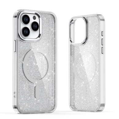 Dėklas Glitter MagSafe iPhone 16 Pro Max - baltas