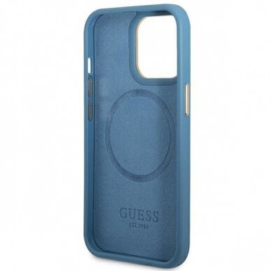 Dėklas Guess 4G Logo Plate MagSafe GUHMP14LU4GPRB iPhone 14 Pro Mėlynas 6