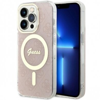 Dėklas Guess 4G MagSafe GUHMP14LH4STP iPhone 14 Pro Rožinis