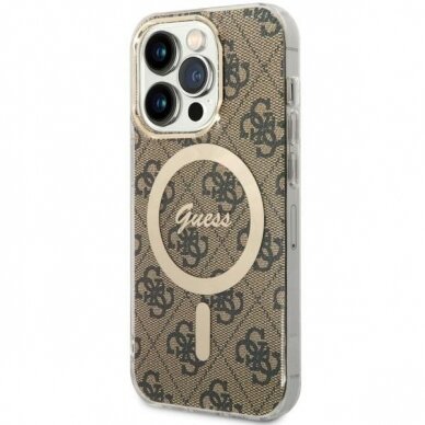 Dėklas Guess 4G MagSafe GUHMP14LH4STW iPhone 14 Pro Rudas