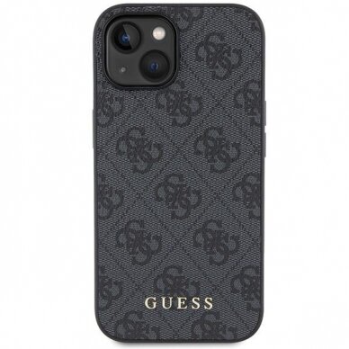 Dėklas Guess 4G Metal Auksinis Logo   iPhone 15 - Pilkas 2