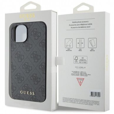 Dėklas Guess 4G Metal Auksinis Logo   iPhone 15 - Pilkas 7