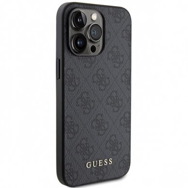 Dėklas Guess 4G Metal Auksinis Logo   iPhone 15 Pro Max - Pilkas 3