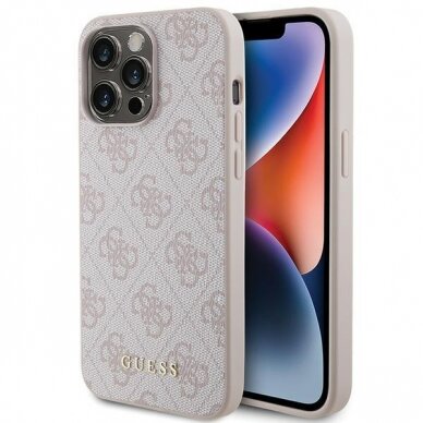 Dėklas Guess 4G Metal Auksinis Logo   iPhone 15 Pro Max - Rožinis