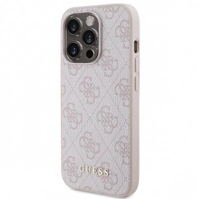 Dėklas Guess 4G Metal Auksinis Logo   iPhone 15 Pro - Rožinis 1