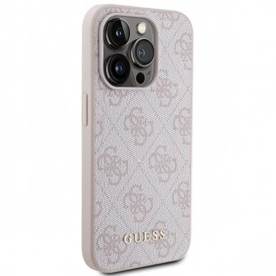 Dėklas Guess 4G Metal Auksinis Logo   iPhone 15 Pro - Rožinis 3