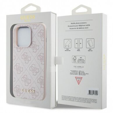 Dėklas Guess 4G Metal Auksinis Logo   iPhone 15 Pro - Rožinis 7