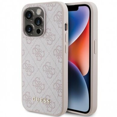 Dėklas Guess 4G Metal Auksinis Logo   iPhone 15 Pro - Rožinis