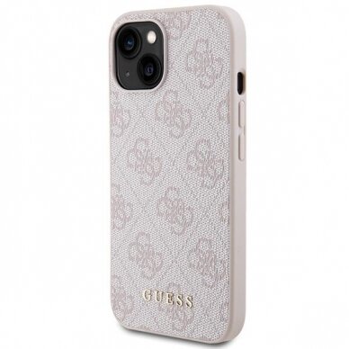 Dėklas Guess 4G Metal Auksinis Logo   iPhone 15 - Rožinis 1