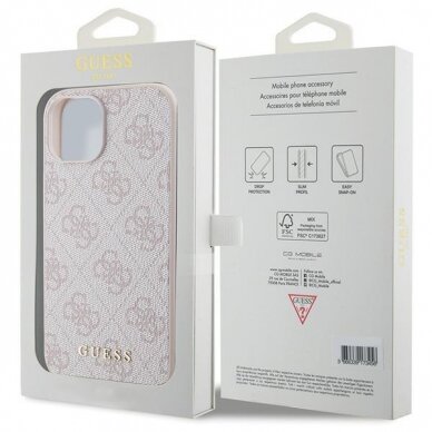 Dėklas Guess 4G Metal Auksinis Logo   iPhone 15 - Rožinis 7