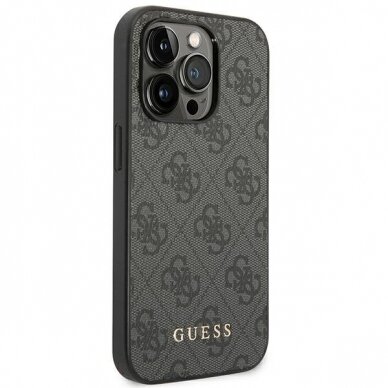 Dėklas Guess 4G Metal Gold Logo GUHCP14LG4GFGR iPhone 14 Pro Pilkas 3