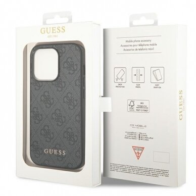 Dėklas Guess 4G Metal Gold Logo GUHCP14LG4GFGR iPhone 14 Pro Pilkas 4