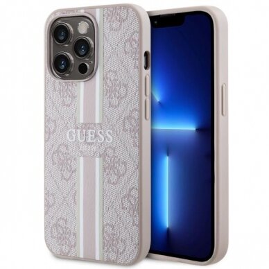 Dėklas Guess 4G Printed Stripes MagSafe GUHMP13XP4RPSP iPhone 13 Pro Max Rožinis