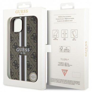 Dėklas Guess 4G Printed Stripes MagSafe GUHMP14SP4RPSW iPhone 14 Rudas 7