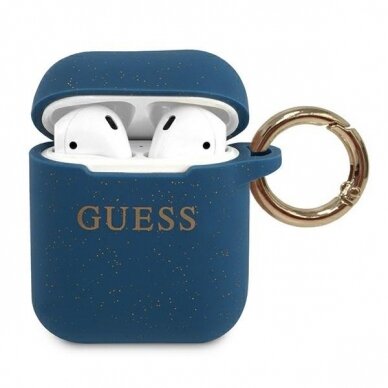 Dėklas Guess AirPods 2 Silicone Glitter - Mėlynas UGLX912