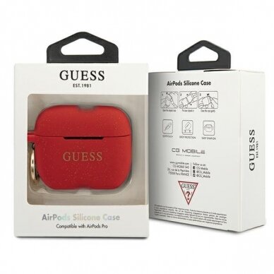 Dėklas Guess AirPods Pro Silicone Glitter - Raudonas UGLX912 2