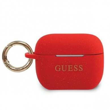 Dėklas Guess AirPods Pro Silicone Glitter - Raudonas UGLX912