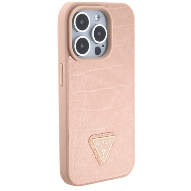 Dėklas Guess Croco Triangle Metal Logo case for iPhone 15 Pro Rožinis 3