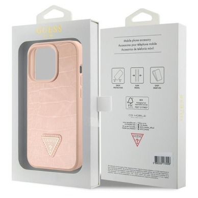 Dėklas Guess Croco Triangle Metal Logo case for iPhone 15 Pro Rožinis 7