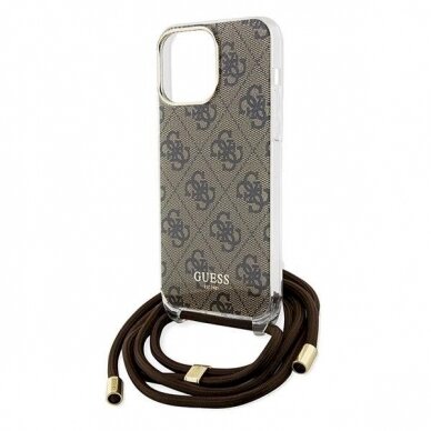 Dėklas Guess Crossbody Cord 4G Print case for iPhone 15 Pro - Rudas 4