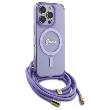 Dėklas Guess Crossbody Cord Script MagSafe  iPhone 16 Pro Max - Violetinis 2