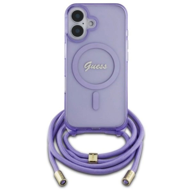 Dėklas Guess Crossbody Cord Script MagSafe iPhone 16  - Violetinis 1