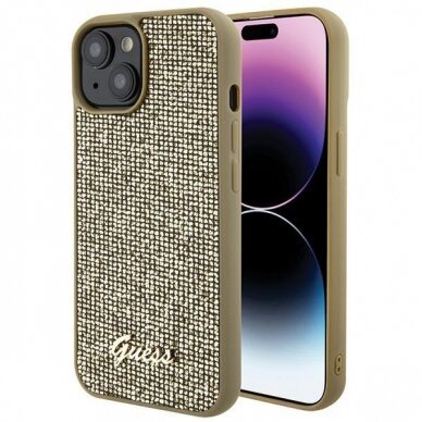 Dėklas Guess Disco Metal Script   iPhone 15 - Auksinis