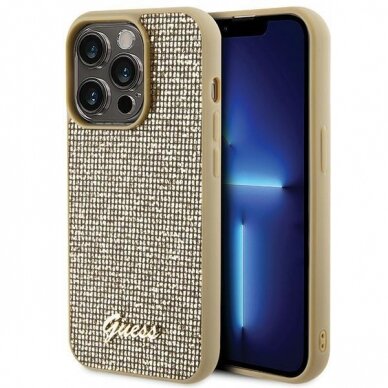 Dėklas Guess Disco Metal Script   iPhone 15 Pro - Auksinis