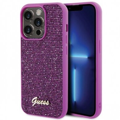 Dėklas Guess Disco Metal Script   iPhone 15 Pro - Rožinis