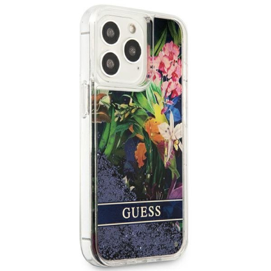 Dėklas Guess Flower Liquid Glitter GUHCP13LLFLSB iPhone 13 Pro Mėlynas 3