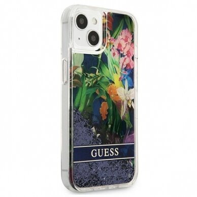 Dėklas Guess Flower Liquid Glitter GUHCP13SLFLSB iPhone 13 mini Mėlynas 1